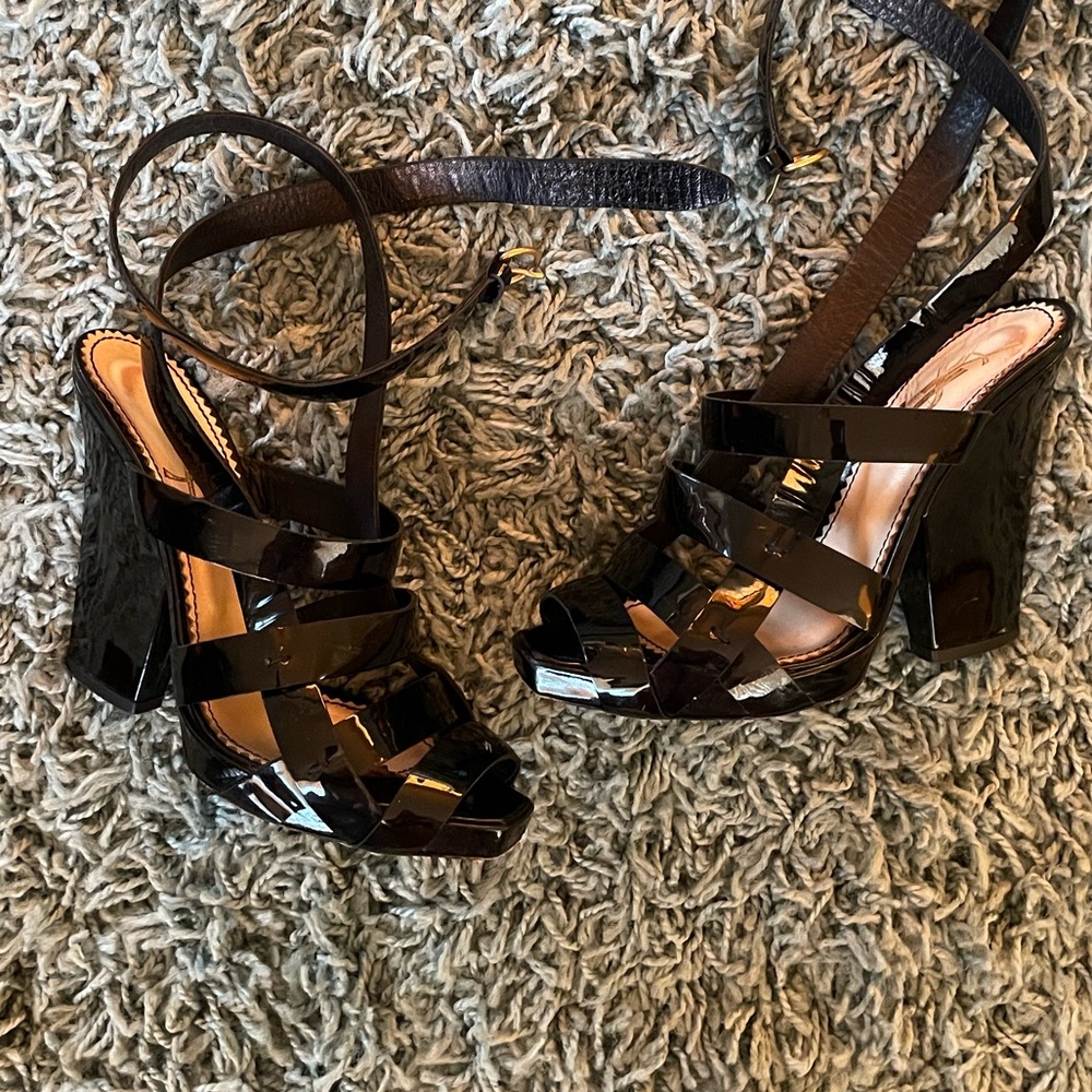 black patent leather YSL strappy heels sz 39